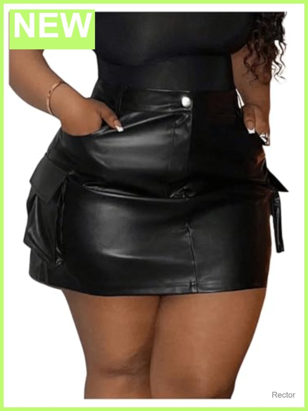 Plus Size PU Leather Mini Cargo Skirt High Waist Flap Pocket